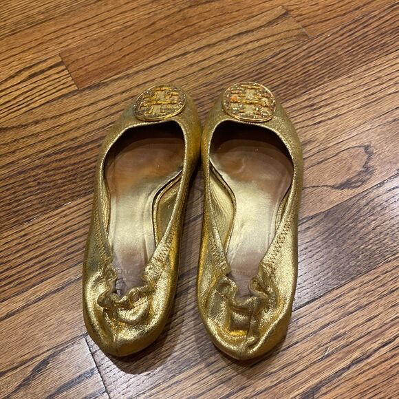 Authentic Tory Burch Gold Glitter Reva Flats size 7 - Picture 5 of 5